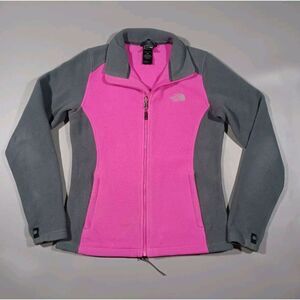North Face Jacket Womens Sz S Pink Gray Fleece Full Zip Hiking Outdoor